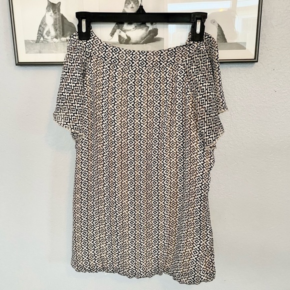 Sara Michelle Black & Cream Ruffle Sleeve Casual Workwear Blouse Top, Size L - Picture 5 of 13